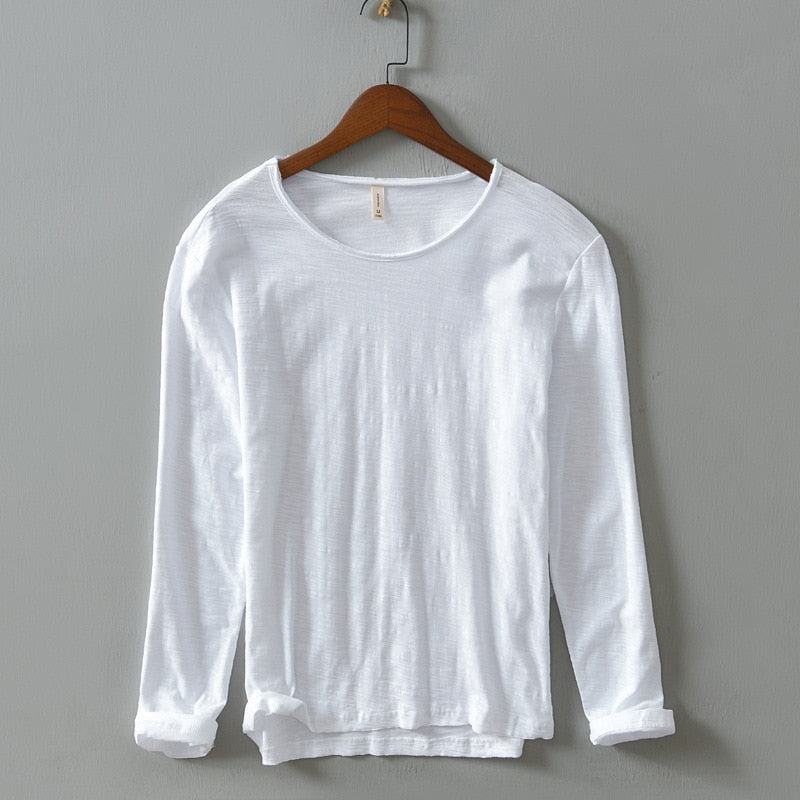 New Autumn Solid Color Long-sleeved T-shirt Men's Casual Bottoming T-shirt Male Cotton Crew Neck T-Shirt