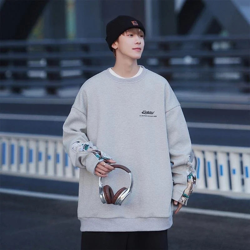saferido Sweatshirt for Men Long Sleeve Pullover Autumn Vintage Embroidery Sweatshirt Korean Trend Tops Boyfriend Clothing Padded Thicker