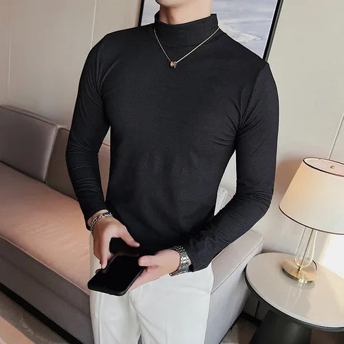 saferido Men spring High Quality Casual Long Sleeve T-shirts/Male Slim Fit Fashion High Collar Long
Sleeve Casual T-shirt Black White S-4XL