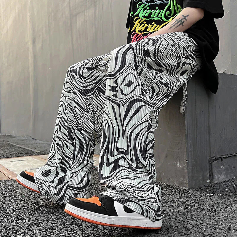 saferido Casual Ice Silk Mopping Pants Men Four Seasons Fashion Sports Trousers Thin Printed Loose Pants Straight Wide Leg Pants Oversize