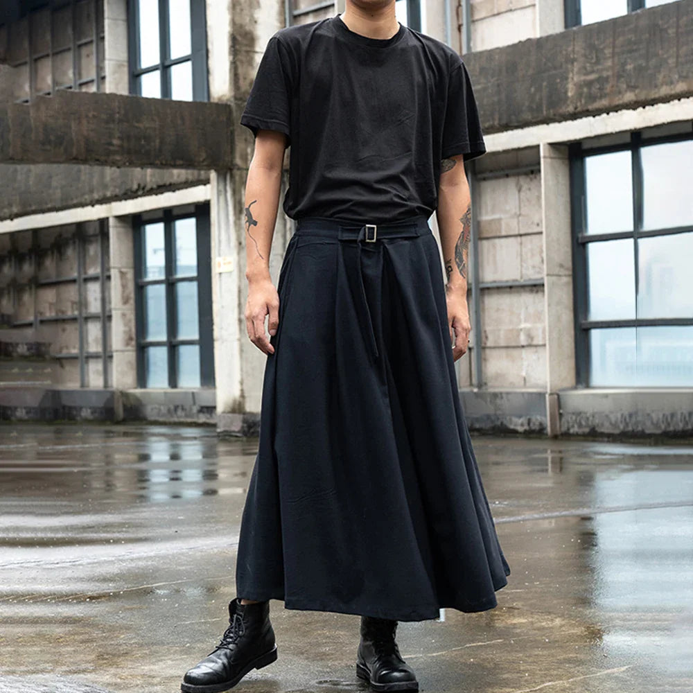 saferido Japanese Streetwear Baggy Fashion Casual Wide Leg Pants Men Punk Hip Hop Skirt Pants Black Harem Trousers Men's Culottes Unisex