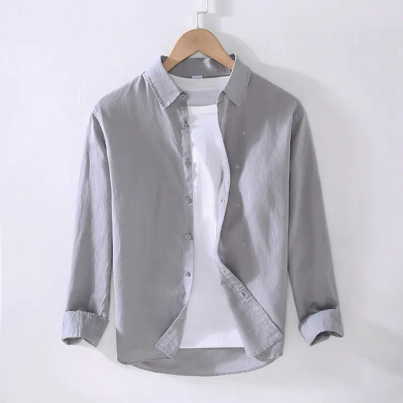 Linen Cotton Vintage Cargo Tops Shirts Men Cotton Long Sleeve Shirt Top Quality Fitness Tactical Shirt for Man
