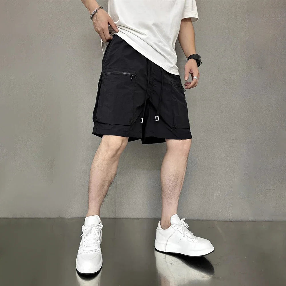 saferido Mens Casual Cargo Shorts Fashion Hip-Hop High Street Solid Color American Loose Spring And Summer New Style Half Trousers