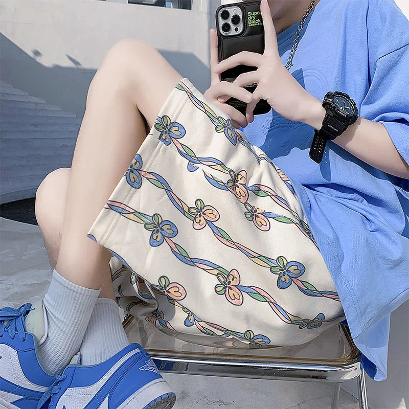 saferido Beach Printed Casual Short Pants Men's Thin Street Hip Hop Trend Fashion Sports Loose Straight Shorts Oversize Summer Clothes