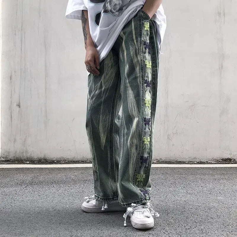 saferido Trousers Hip Hop Straight Men's Jeans Tie Dye Graphic Man Cowboy Pants Y2k Streetwear Baggy 2024 Korean Autumn Harajuku Summer