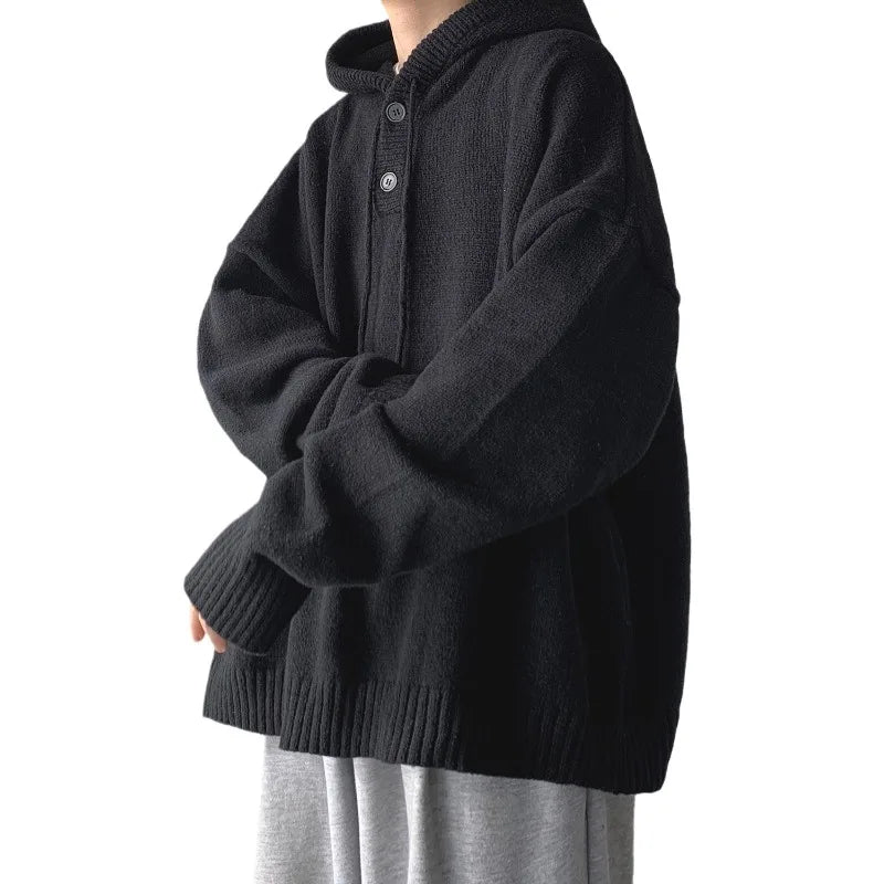 saferido Men Pullover Hoodie Korean Style Classic Solid Color Casual Hoodies Oversized Loose Hooded Knitwear Mens Knitted Pullovers