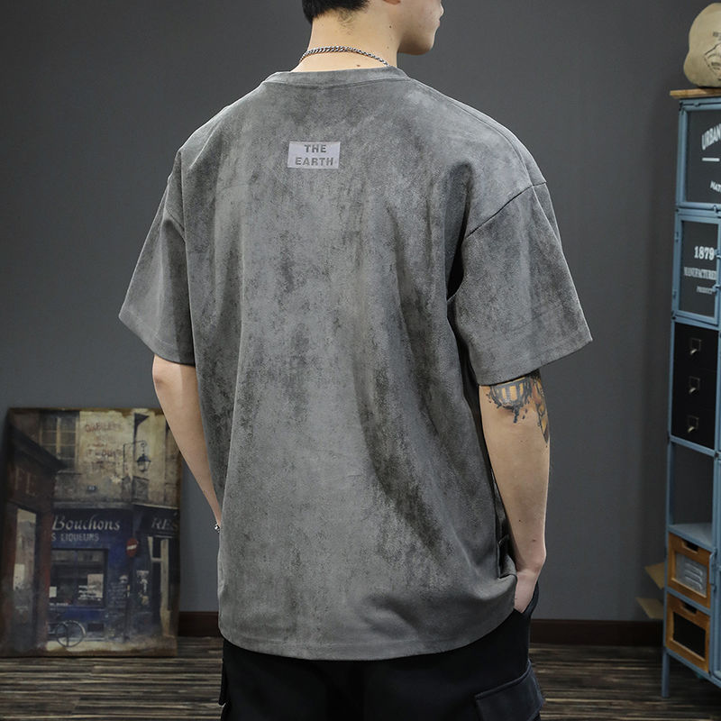 Handsome Round Neck T-Shirts Man Short Sleeve Pullovers Solid Color Vintage Spring Summer Thin Streetwear Men's Clothing Loose