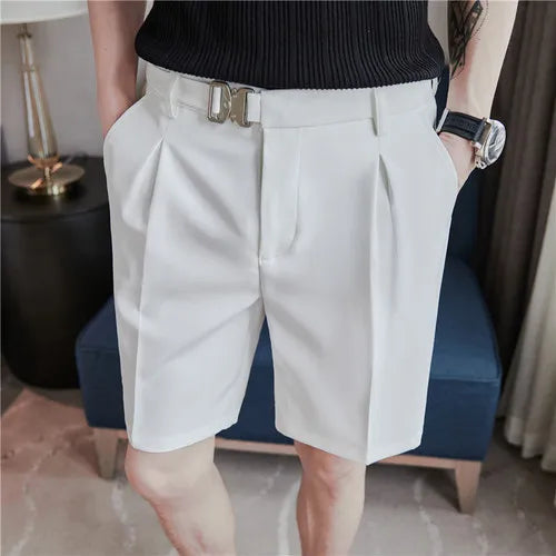 saferido Pleated Shorts Men Summer White Shorts Korean Fashion Casual Shorts Work Wear Clothes Breathable Comfort Slim Fit Bermudas