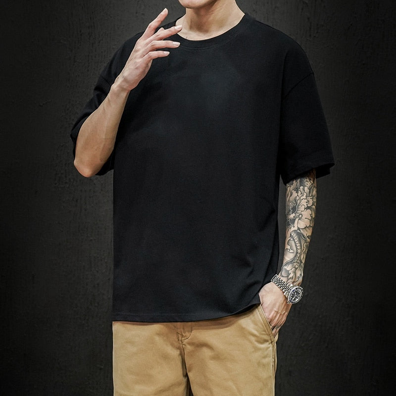 Summer Fashion Men's T Shirt Casual Solid Short Sleeve Classical Tee Mens 100% Cotton Oversized Hip-Hop Top Tees 5XL
