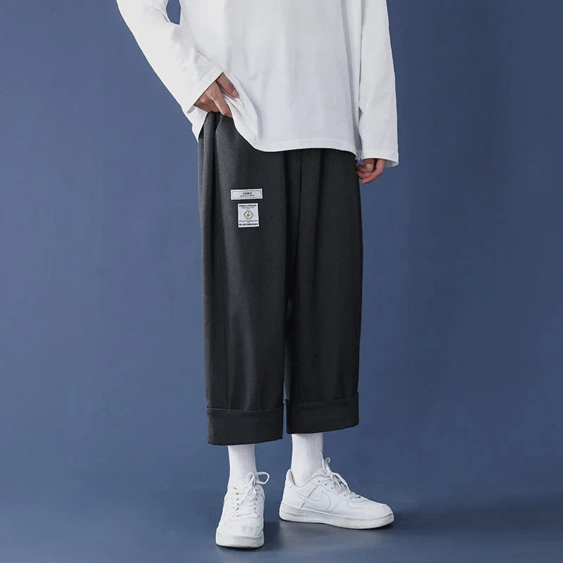 saferido Loose Trend Casual Pants Men Drape Straight Wide-leg Trousers Fashion Spring Summer Solid All-match Elastic Waist Cloth Overalls