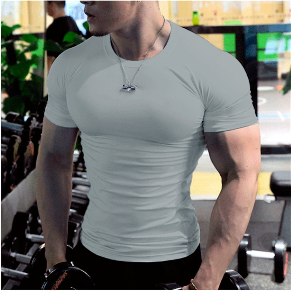 Men's Summer Short Sleeve Fitness T Shirt Running Sport Gym Muscle T-shirts Oversized Workout Casual High Quality Tops Clothing