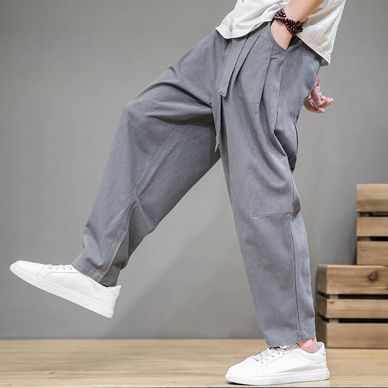 saferido Spring Cotton Linen Pants Men Elastic Waist Casual Harem Pant Loose Sweatpants Traditional Chinese Trousers pantalons homme