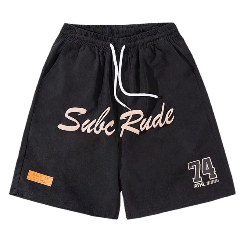 Streetwear Hip Hop Cargo Sports Shorts Men Harajuku Letter Printed Summer Loose Elastic Waist Casual Five Points Pants Male