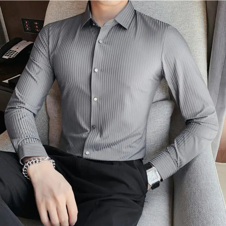 saferido Spring Autumn Long Sleeve Men Vintage Shirts Fashion stripe Slim Fit Korean Mens Shirt Luxe Homm Office Dress Shirts S-4XL