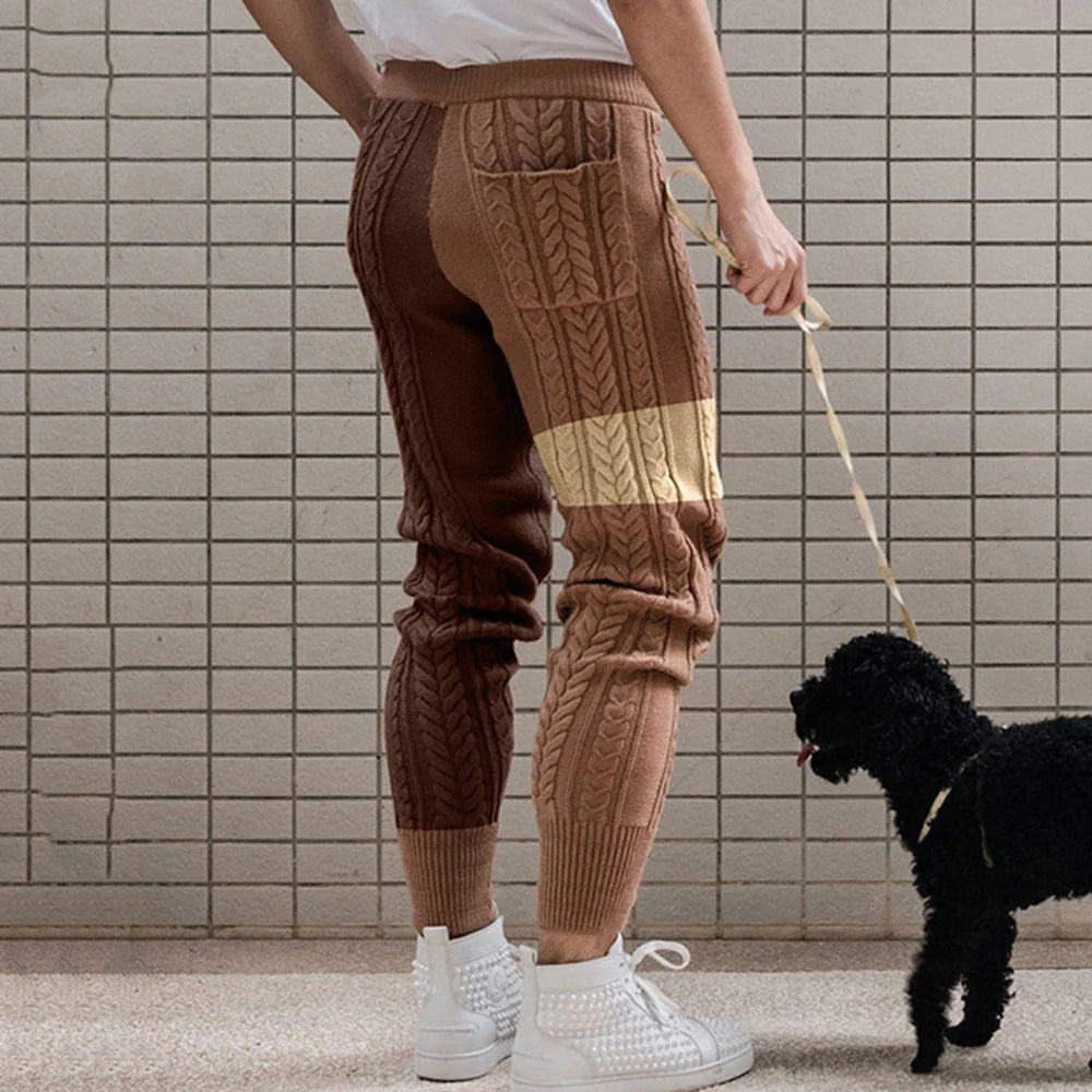 saferido Mens Color Block Casual Knitted Pants Autumn Winter Genderless Fashion Trend American Contrast Color Ribbed Cuff Trousers Unisex