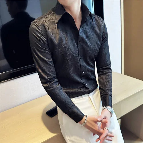 saferido Men Spring High Quality Jacquard Design Casual Long-sleeved Shirts/Male Slim Fit Lapel High Quality Business Shirt Homme