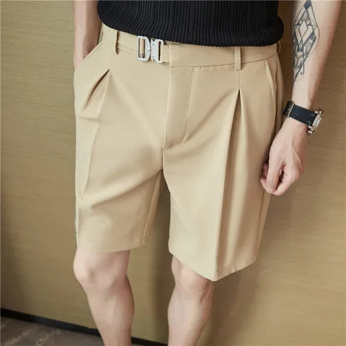 saferido Pleated Shorts Men Summer White Shorts Korean Fashion Casual Shorts Work Wear Clothes Breathable Comfort Slim Fit Bermudas