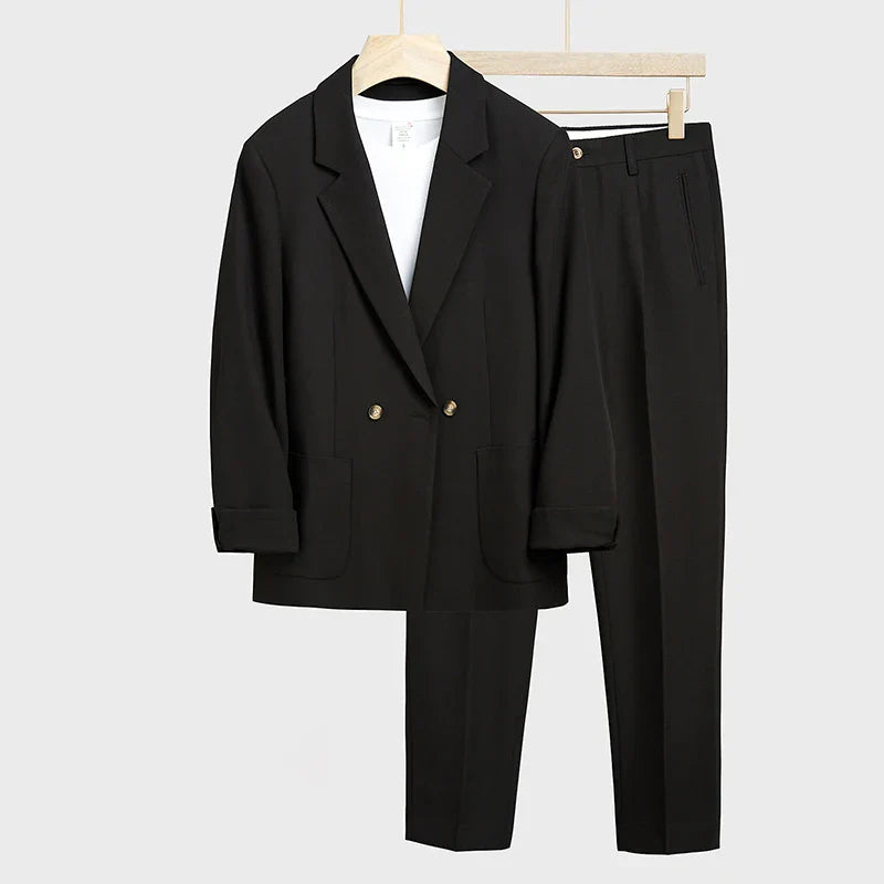 Autumn Men's Clothing Light Luxury Business Leisure Suit Jacket Set Streetwear Korean Popular Clothes Slim Pants Suit M-3XL