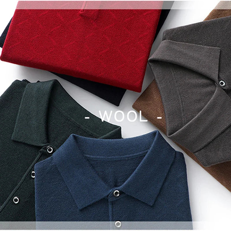 saferido High-End Polo Shirt for Men High Quality Wool Blend Fashionable Embroidered Long Sleeve Tee Korean Style Casual Menswear