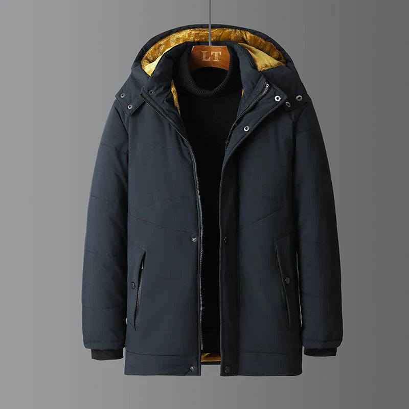 Winter Men Windproof Warm Casual Hooded Jacket Coat Man Thick Detachable Hat Formal Parka Male Outwear Business Windbreaker