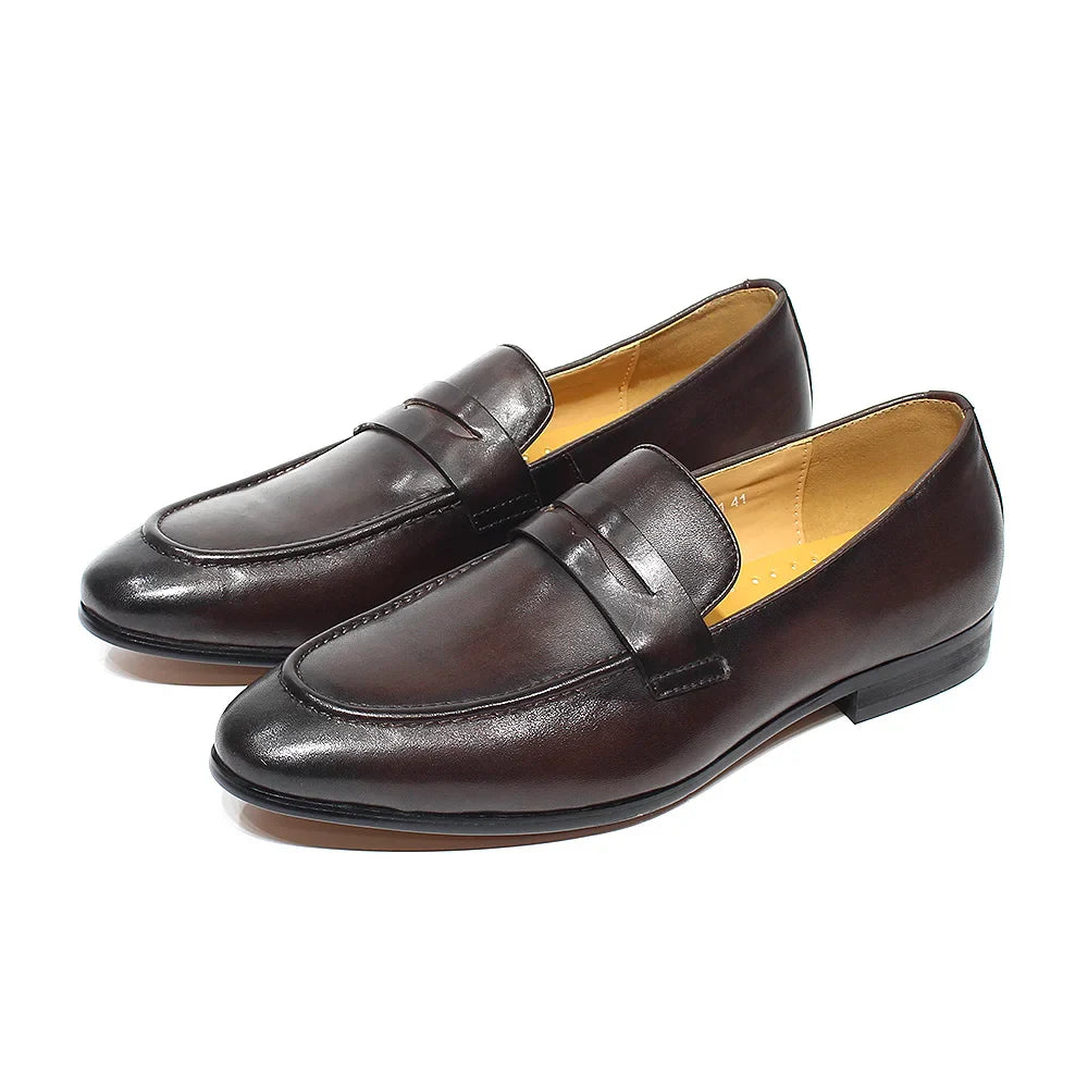 saferido Mens Penny Loafers Leather Shoes Genuine Leather Elegant Wedding Party Casual Dress Shoes Brown Black Shoes for Men