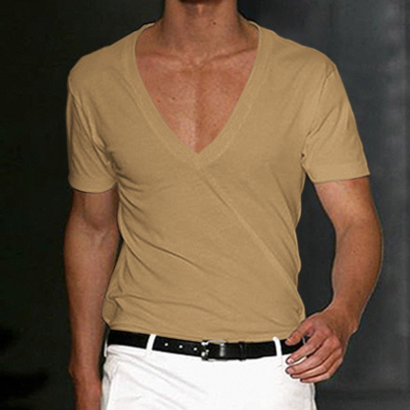 Vintage Loose Cotton T Shirts Men Casual V Neck Short Sleeve Solid Tees Spring Summer Fashion Pure Color Clothes Men's Tops