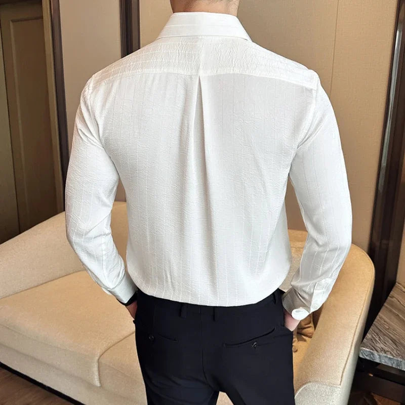 saferido Clothing Men's Spring Striped Business Shirts/Male Slim Fit Lapel Casual Long-sleeved Shirts 4XL-M