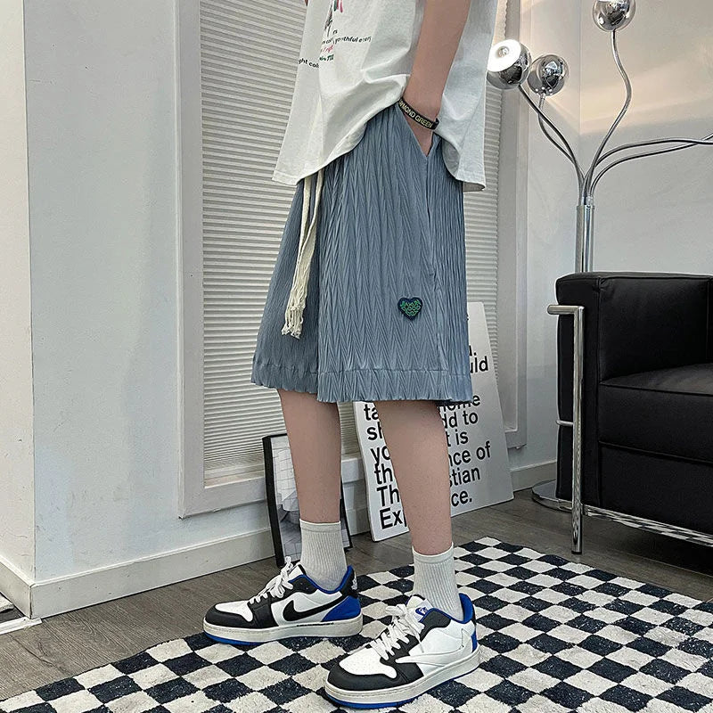 saferido Loose Beach Shorts Thin Summer Sports Straight Wide-leg Casual Pants Oversize Green Label Solid Pleated Five-point Pants Men