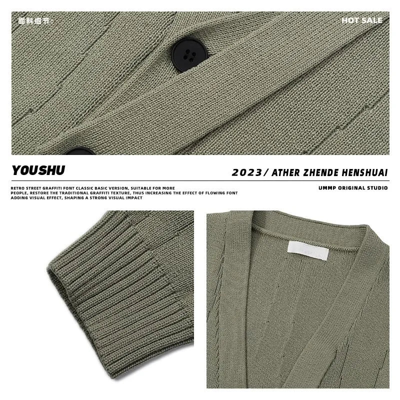 saferido Knit Cardigan Male Korean Style Sweater Coat Men Old Money Autumn Winter Loose Casual Men's Long Sleeve Streetwear