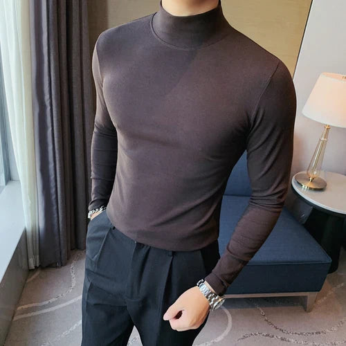 saferido Men's Spring Slim Fit Casual Long Sleeve T-shirt/male High Quality High Collar Tight Bottoming T-shirts Plus Size S-4XL