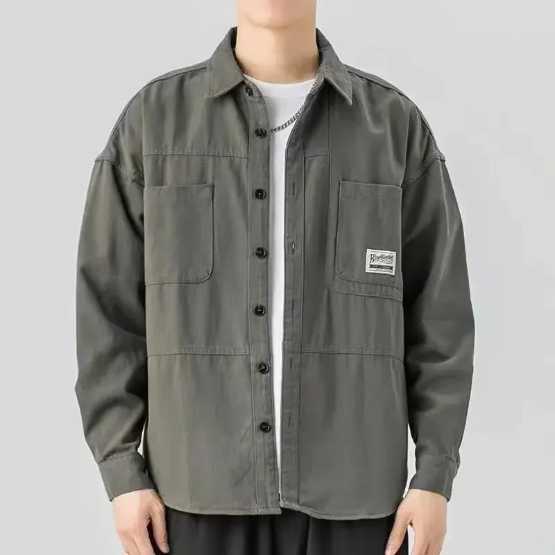 Men Shirts Long Sleeve Jackets Pocket Spring Autumn Cardigan Fashion Streetwear Male Casual Oversize Coat Loose Blouses