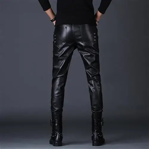 saferido Autumn New Korean Style Tethered PU Leather Pants Men's Pants Slim and Handsome Motorcycle Pants Casual Trendy Men's Pants