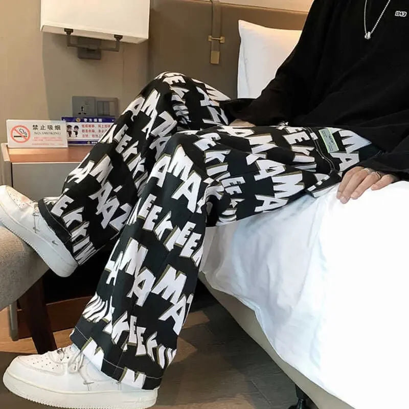 saferido Straight Thin Wide Baggy Men's Casual Pants Hippie Loose Summer Hip Hop Male Trousers Spandex Sale High Quality Harajuku Fashion