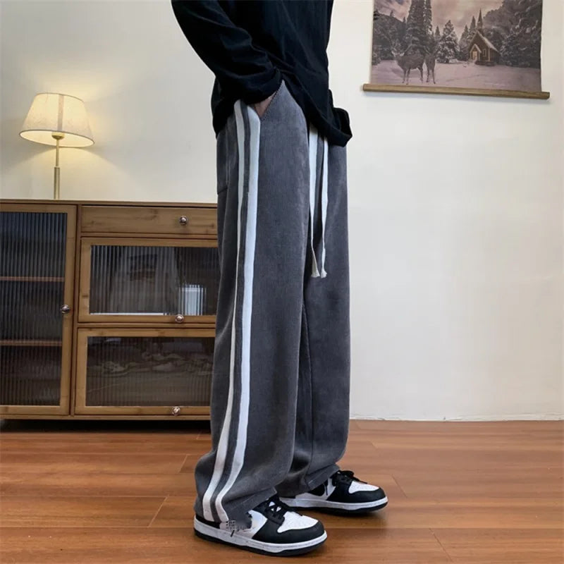 saferido New Corduroy Men's Spring And Autumn High Street Ins Trend Versatile Straight Loose Trendy Brand Drape Casual Trousers For Men