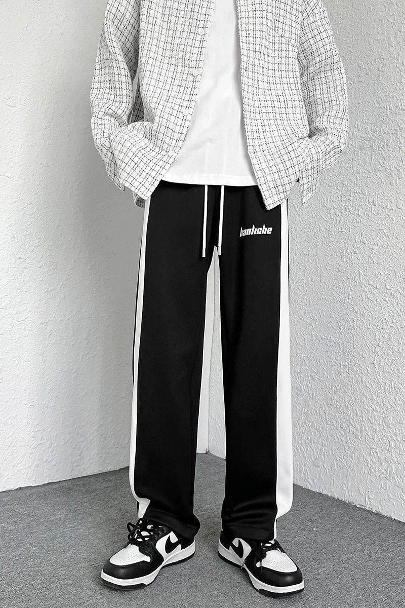 saferido Contrasting Color Stitching Mopping Casual Trousers Men Oversize Sports Loose Pants Printed Letters Straight Wide-leg Sweatpants