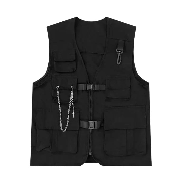 saferido Techwear Men's Shorts Set Tank Top Men Cargo Punk Rave Vest Male Shirt Streetwear Hip Hop Hippie Men Clothing Pockets