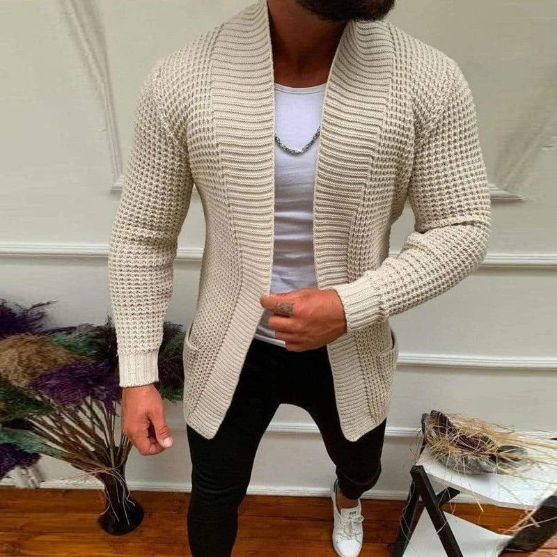 Men Button-up Long Sweater Overcoat Mens Winter Fall Long Sleeve Knit Hooded Cardigans Coat Fashion Solid Long Knitted Jackets