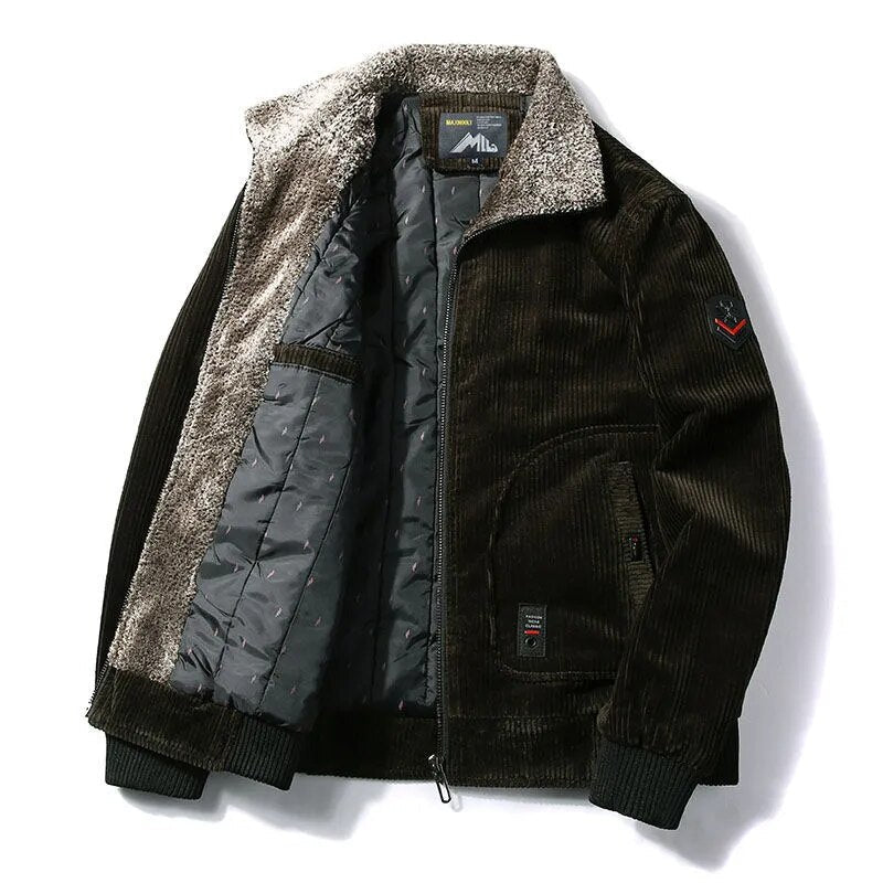Men's Warm Winter Corduroy Jackets and Coats Male Thermal Windbreaker Fur Collar Casual Jacket Outerwear Clothing Plus Size 6XL