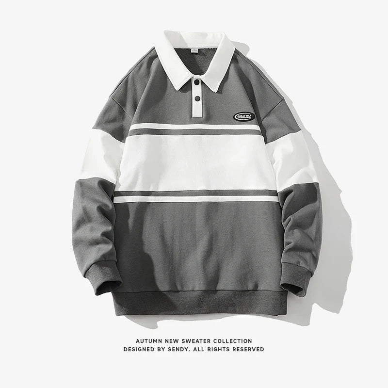 Fashion Polo Shirt Men For Autumn Spring Long Sleeves Harajuku Korea Striped Tops Tees Casual Tshirt Clothes Oversize