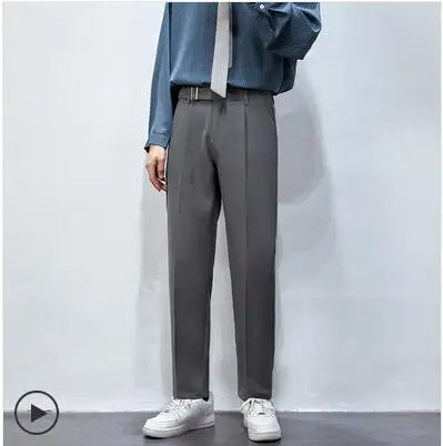 saferido Men's Trendy Loose Straight Pants Slim Fit Formal Casual Pants Fashions British Business Grey/black/green Suit Pants M-3XL