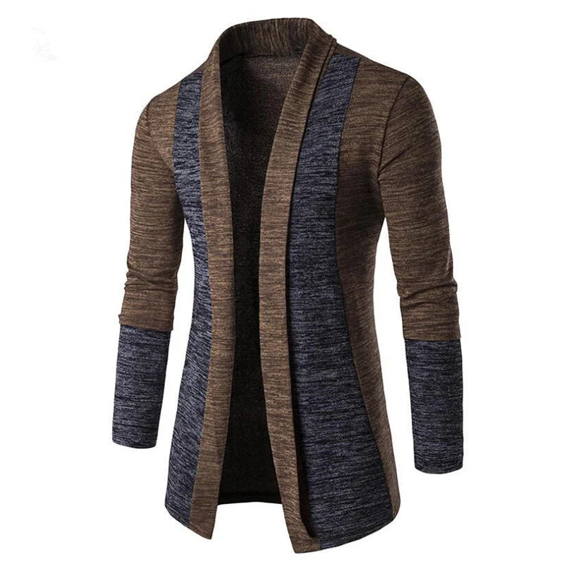 Autumn Winter Retro Men Sweater Men's Cardigan Stitching Contrast Color Long-Sleeved Slim-Fit Sweater Jacket Masculina