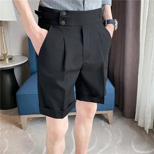 saferido Korean Fashion Shorts Men Streetwear Pleated Shorts Knee Length Work Bottoms Summer Streetwear Cool Bermudas Male Slim Fit