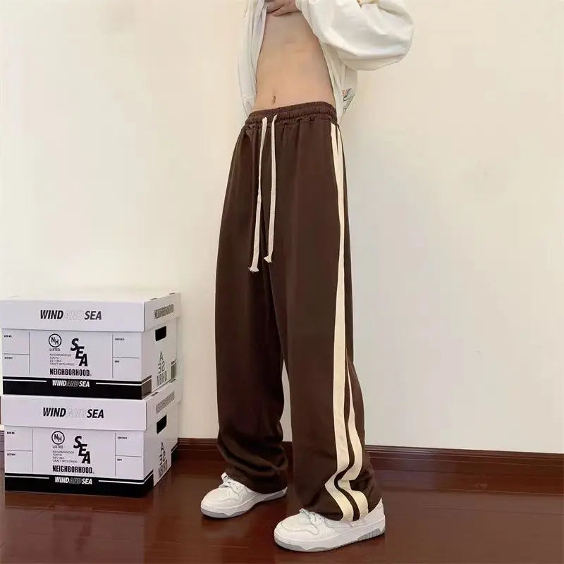 saferido Sports Pants for Men in Spring Summer New Striped Patchwork Loose Drawstring All-match Straight Pants Trend Casual Men Clothing