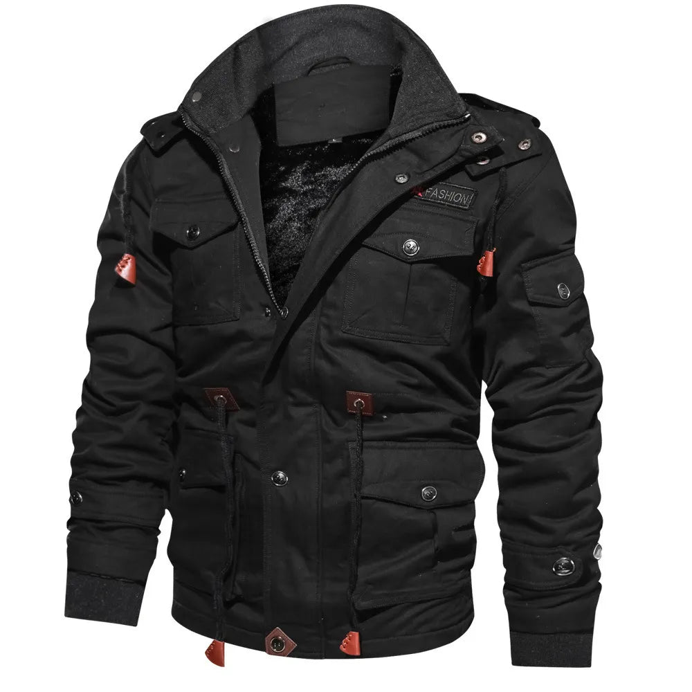 Male Winter Fleece Jacket Men Casual Thick Thermal Coat Army Pilot Jackets Air Force Cargo Outwear Hooded Jacket Mens Clothes