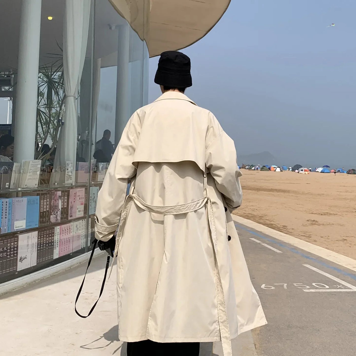 saferido Korean Style Trench Men Coat Male Streetwear Windbreaker Trenchcoat Solid Business Casual Streetwear Loose Long Overcoat