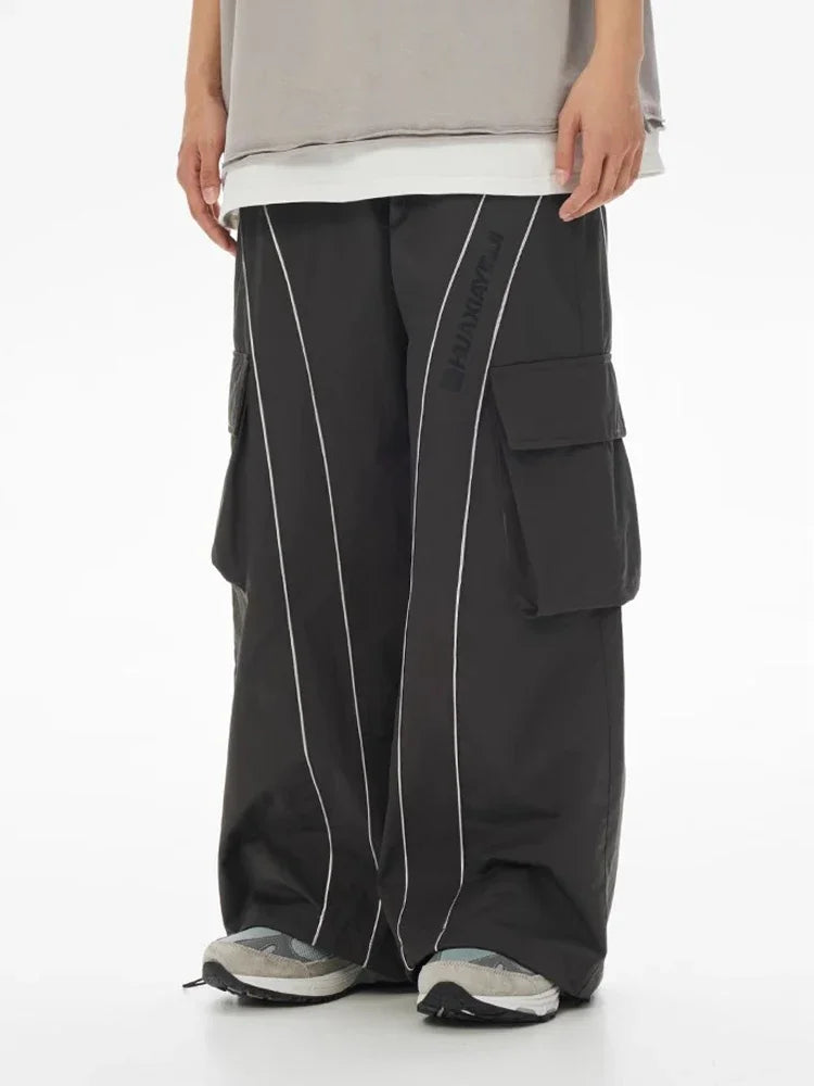 saferido Baggy Wide Leg Cargo Pants Men Oversize gray Cargo Trousers Male Loose Casual Sweatpants Streetwear Hip Hop