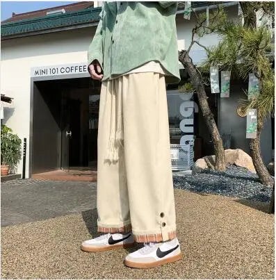 saferido Men's Plaid Corduroy Fabric Loose Cargo Casual Pants Fashion Trend Sweatpants Elastic Waist Oversized Style Trousers M-3XL
