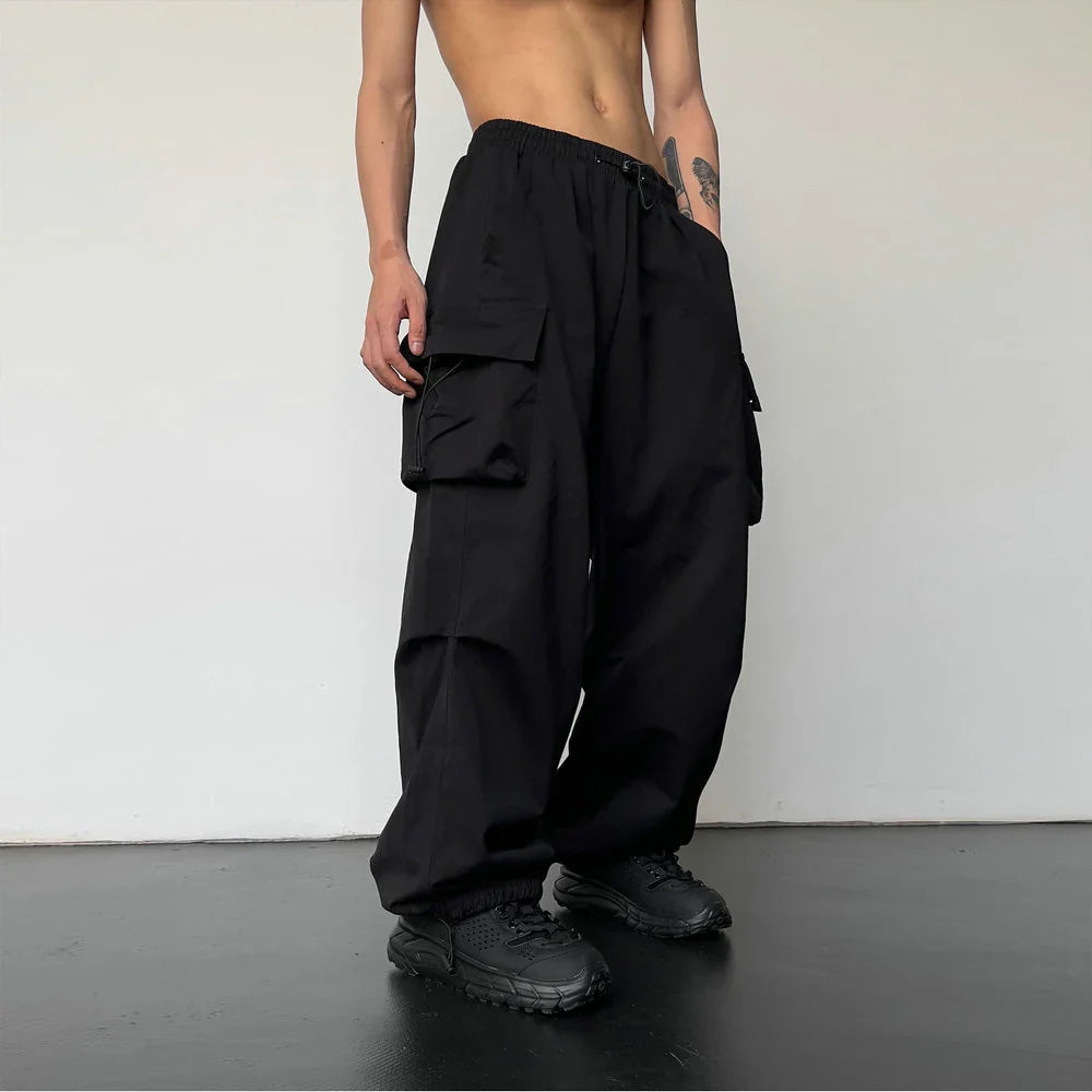 saferido Spring Summer Fashion Casual Pans For Men Streetwear Solid Color Cargo Pants Elastic Waist Wide Leg Men's Joggers