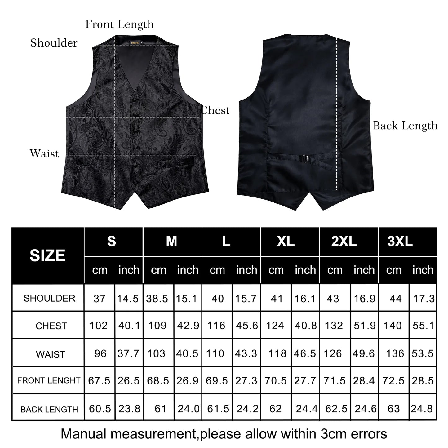 Men Black Paisley Vest Necktie Bowtie Pocket Square Cufflinks Dress Set Classic 5 PCS Business Waistcoat for Man
