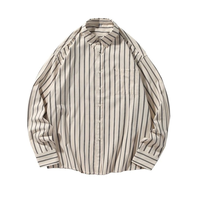 Japanese Vintage Set Men Women Multi-pocket Cargo Vest Spring Autumn Striped Long-sleeved Shirt Loose Casual Pants Three-piece
